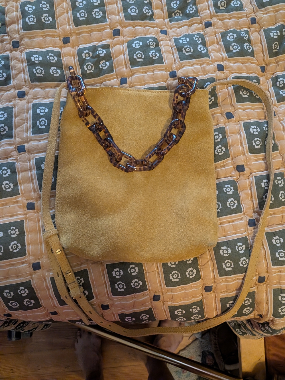 Madewell Suede Crossbody Bag with Tortoiseshell Chain Handle - Mustard